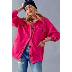 Zenana All About the Fleece Button-Down Shacket in Fuchsia S-L QJ-4000Y